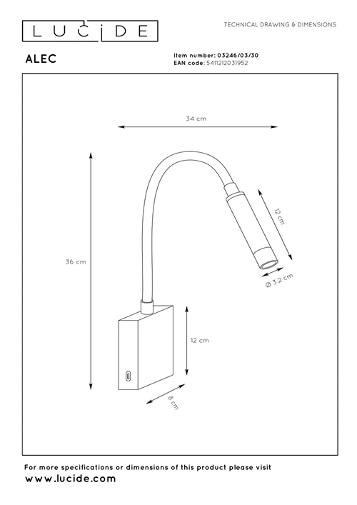 Lucide ALEC - Wandstrahler / Wandleuchte - LED 3 StepDim - G9 - 1x3W 2700K - Inklusive Wechselringe - Schwarz - technisch